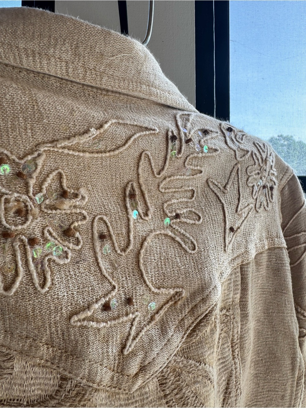 Embroidered and beaded Crochet Hem Beige Women's Jacket - Picture 3 of 6